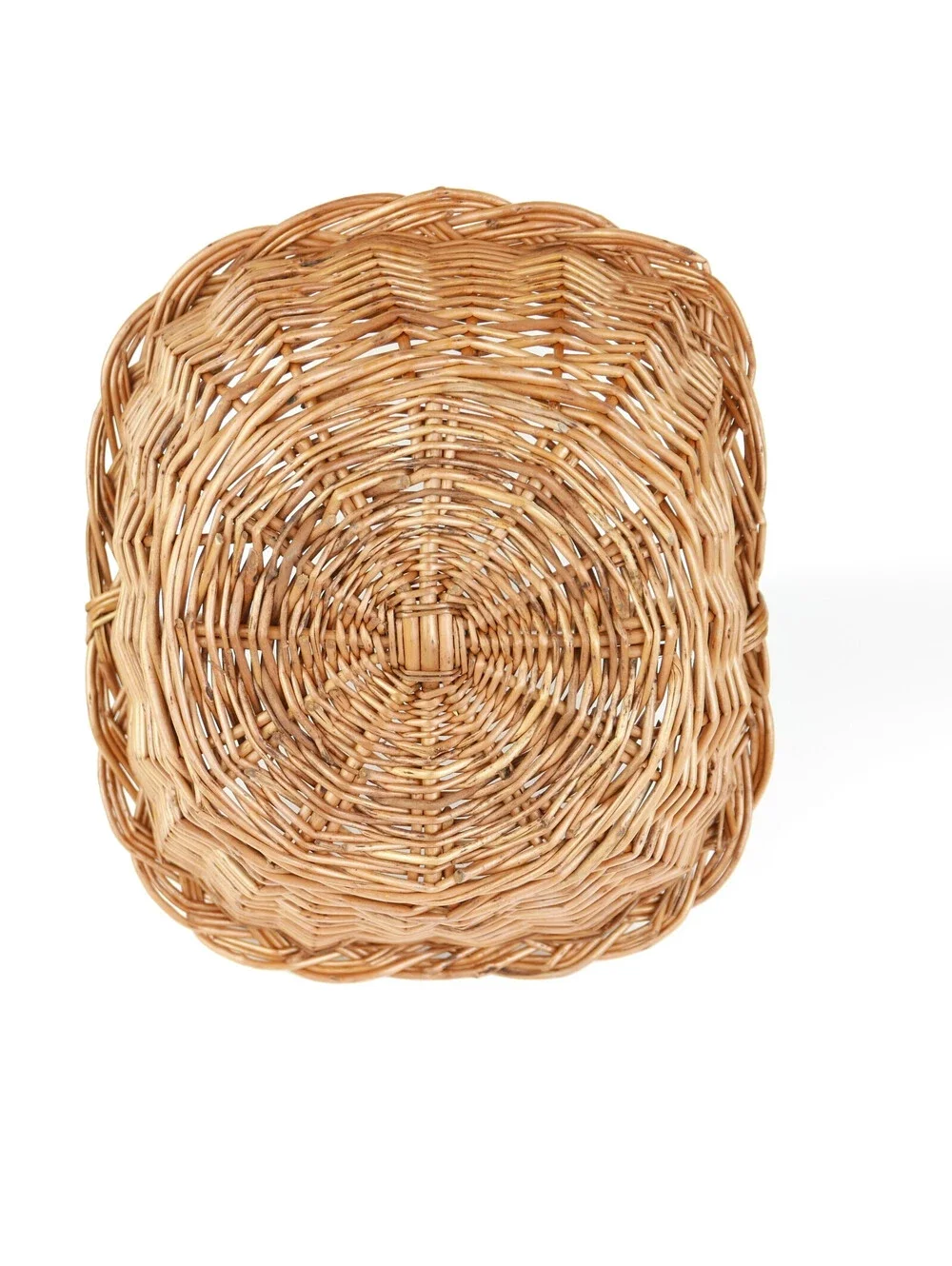 Vintage Wicker Gathering Basket Braided Woven Harvest Handle Mid-Century 12